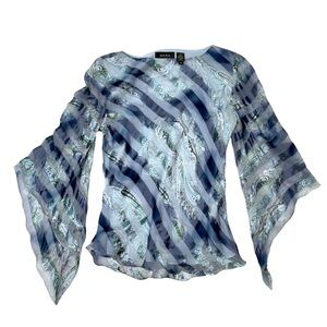Dana Buchman 100% Silk Striped Paisley Top with Flowy Flare Bell Sleeves Sz 10